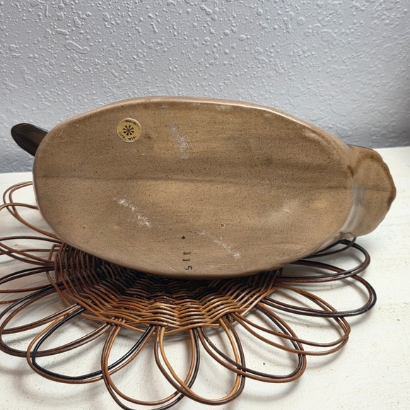 Vintage Ceramic Duck Planter Brown Black Speckled Glaze Rustic Cabin Decor - Picture 12 of 13